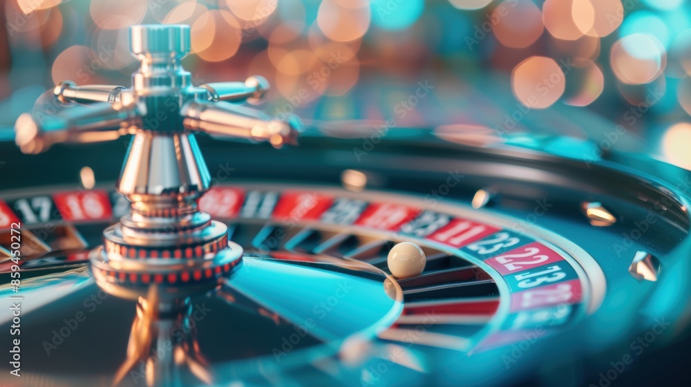 A close-up of a black roulette wheel in a casino, with the ball landing on a winning number. The image captures the excitement and suspense of gambling, with plenty of copy space for adding text or A close-up of a black roulette wheel in a casino, with the ball landing on a winning number. The image captures the excitement and suspense of gambling, with plenty of copy space for adding text or