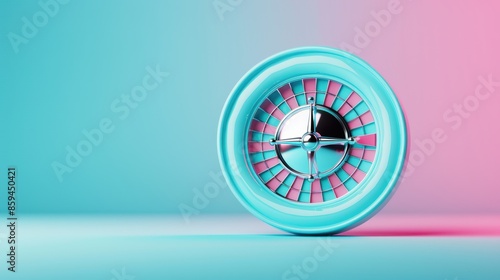 A minimalist and stylish composition featuring a blue roulette wheel, positioned against a clean, uncluttered background, with space for custom text or graphics. The image conveys a sense of luxury