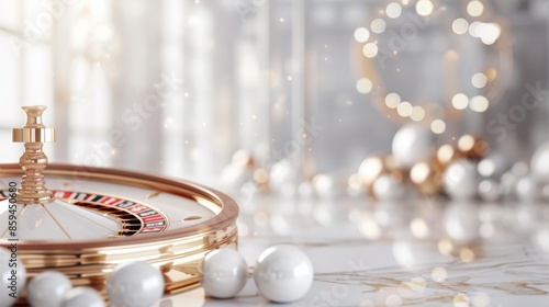 A stylish casino scene with a brown roulette wheel as the focal point, surrounded by minimalist decor and ample copy space. The image evokes a sense of luxury and excitement.