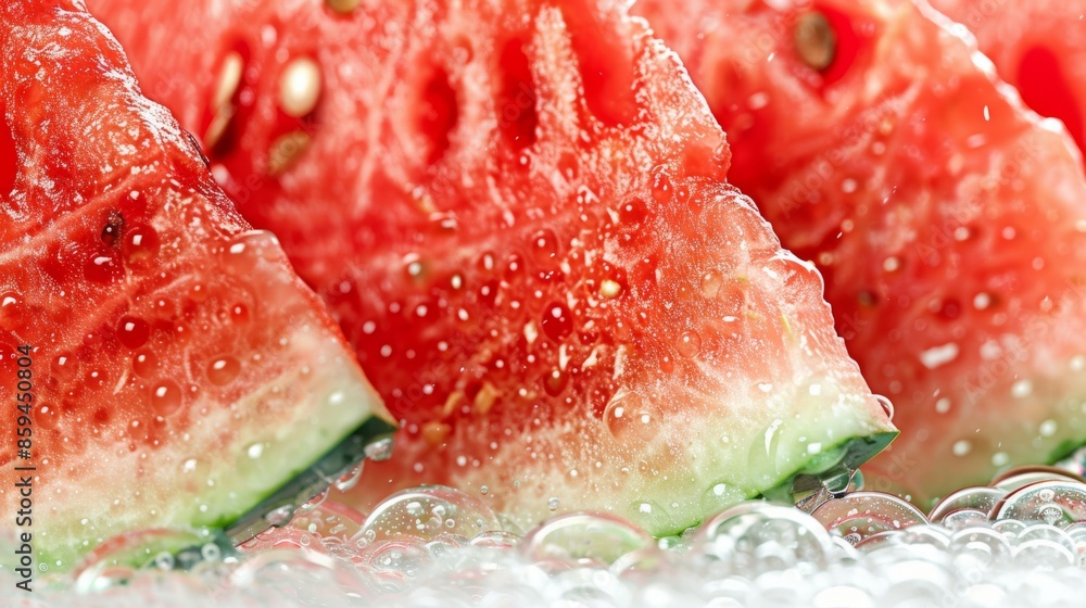 Fresh Watermelon details: A close-up of a watermelon slice showing the seeds and texture. Fresh Watermelon details: A close-up of a watermelon slice showing the seeds and texture.
