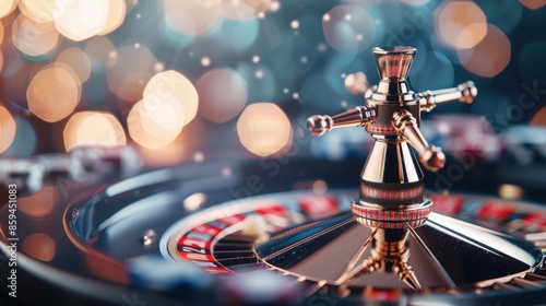 A sophisticated gray-themed casino scene, with a focus on a roulette wheel and minimalist decor. The image provides ample copy space for adding text or graphics, perfect for a variety of design