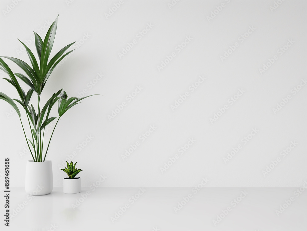 Pure white simple blank office space and plants Pure white simple blank office space and plants