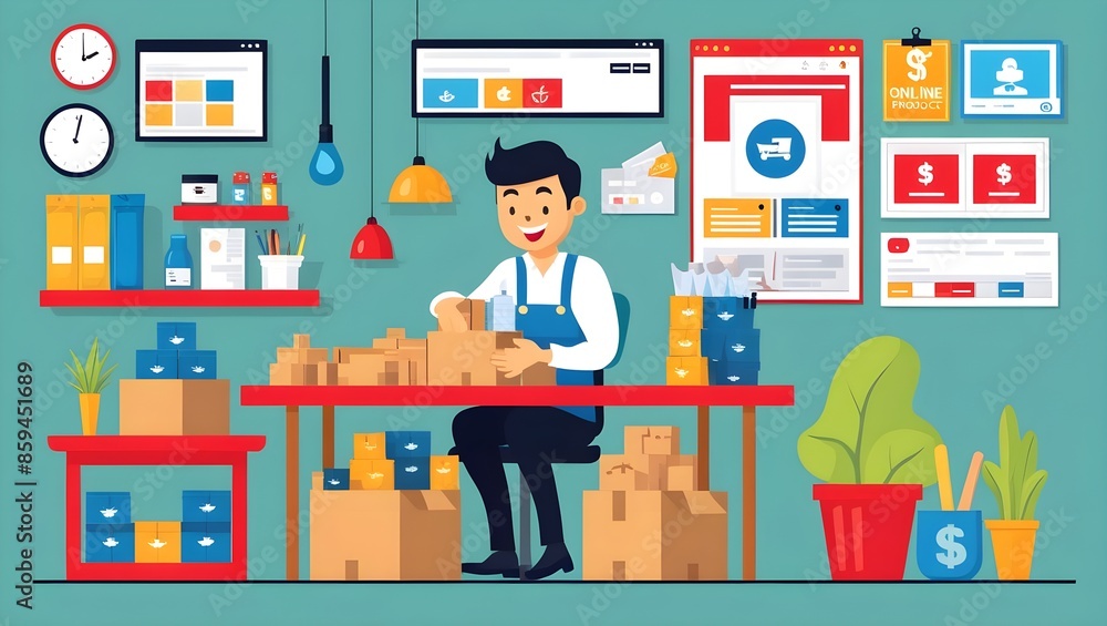 Fototapeta premium Efficient Online Business Management and Order Fulfillment