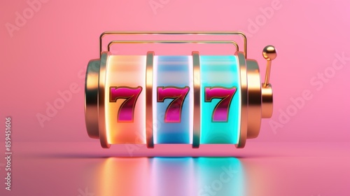 A minimalist casino slot machine illuminated in a vibrant rainbow of colors, with plenty of copy space for adding text or graphics. The image captures the excitement and fun of gambling.