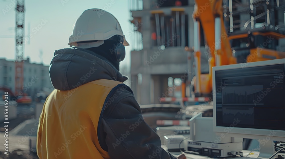 Construction Worker Wearing Safety Gear on Building Site Construction Worker Wearing Safety Gear on Building Site