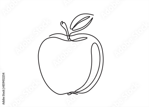 Apple continuous line drawing, Black and white vector minimalistic linear illustration made of one line