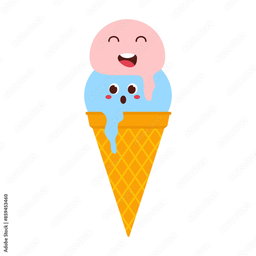 Cute ice cream. Ice cream smile face. Summer element foot snack colorful flat design Cute ice cream. Ice cream smile face. Summer element foot snack colorful flat design