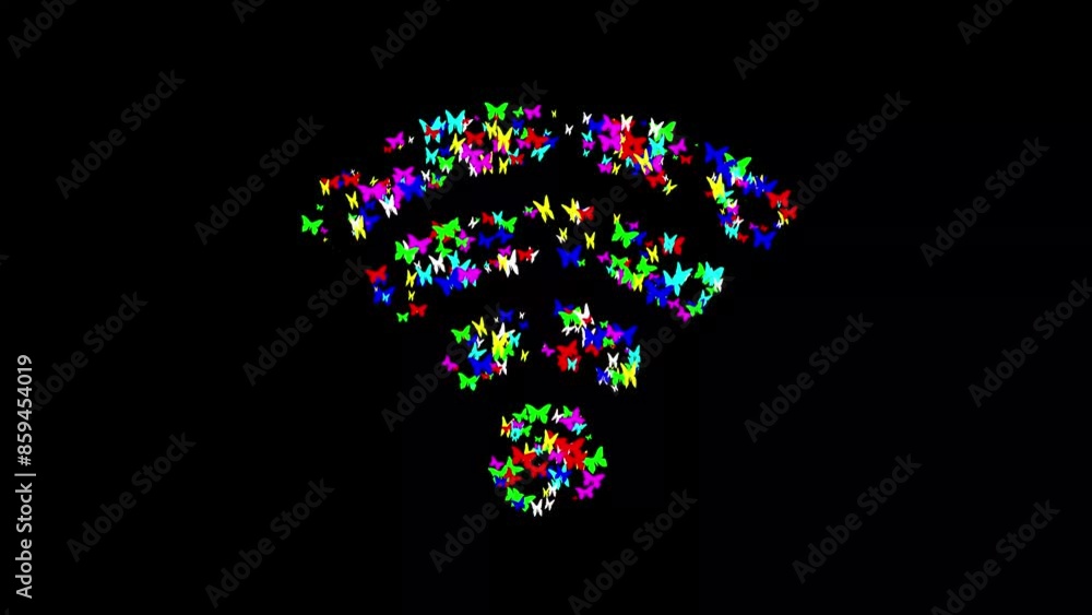 WIFI symbol with colorful butterflies on plain black background WIFI symbol with colorful butterflies on plain black background