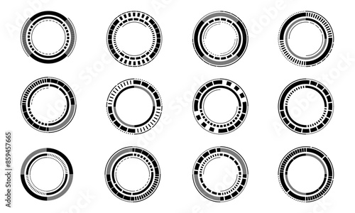 Set of sci fi black circle user interface elements technology futuristic design modern creative on black background vector