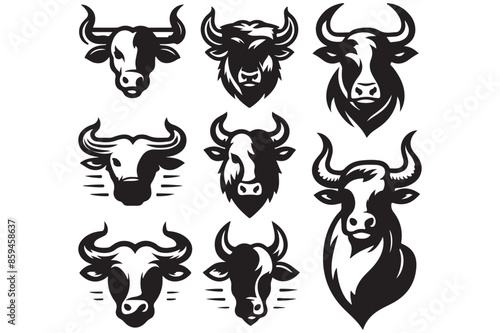 Bull and buffalo head cow animal mascot logo design vector