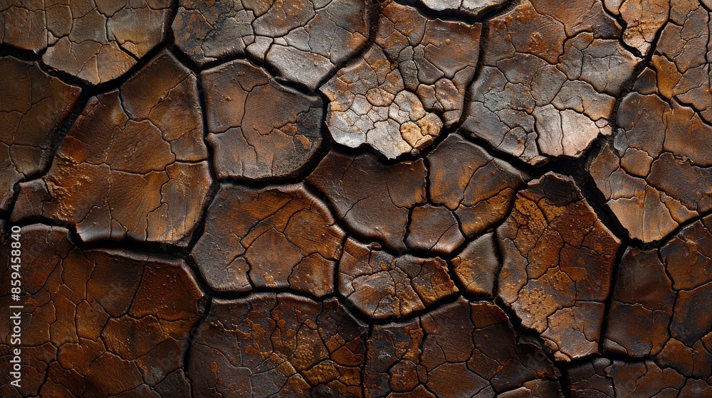 This image depicts a close-up view of the cracked dry Earth surface in shades of brown, highlighting the texture and patterns formed by drought conditions. This image depicts a close-up view of the cracked dry Earth surface in shades of brown, highlighting the texture and patterns formed by drought conditions.