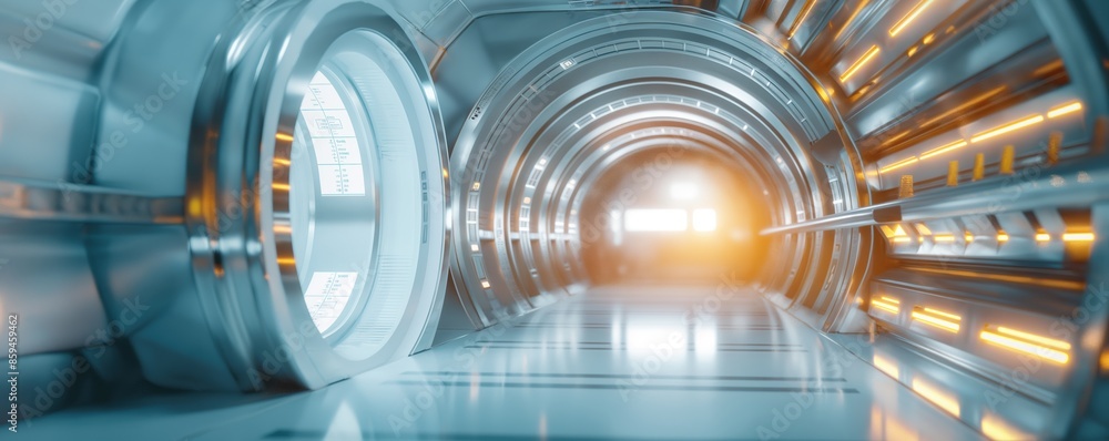 Futuristic bank vault with open, empty shelves, collapse of wealth in a high-tech world Futuristic bank vault with open, empty shelves, collapse of wealth in a high-tech world