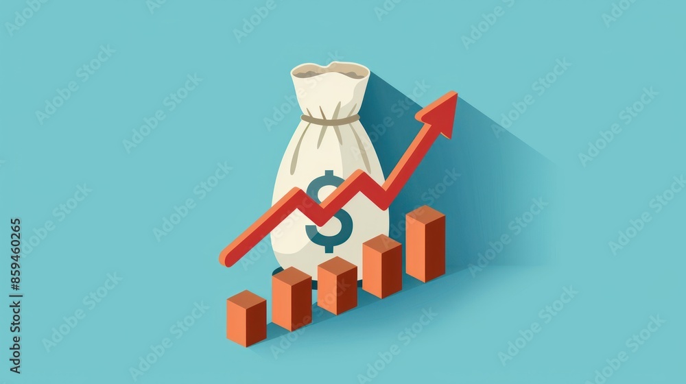 a money bag with an upward arrow, indicating profitable investment a money bag with an upward arrow, indicating profitable investment