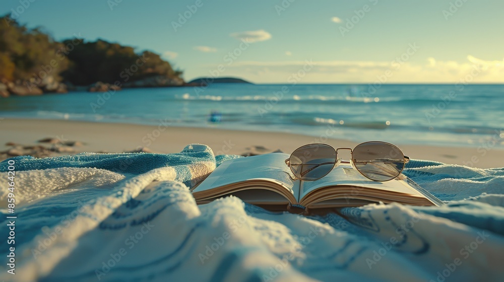 Relaxing Beach Day with Book and Sunglasses Relaxing Beach Day with Book and Sunglasses