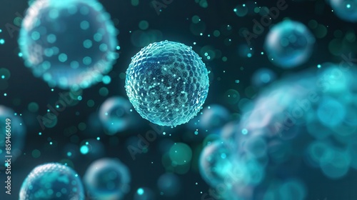 Wallpaper Mural Abstract microscopic spheres with blue glow, representing cells or molecules. Torontodigital.ca