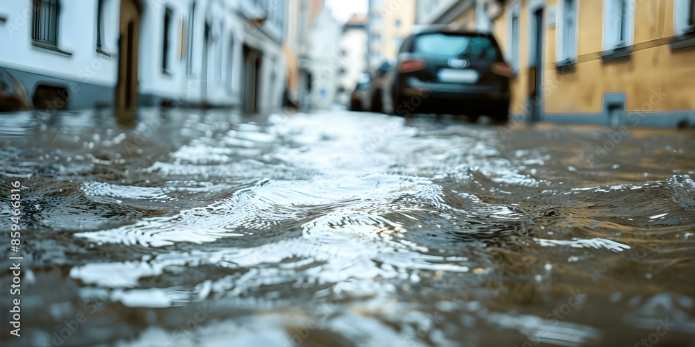 Alert system provides real-time updates and evacuation routes for flash floods. Concept Flash Flood Alerts, Real-Time Updates, Evacuation Routes, Safety Measures, Emergency Response Alert system provides real-time updates and evacuation routes for flash floods. Concept Flash Flood Alerts, Real-Time Updates, Evacuation Routes, Safety Measures, Emergency Response