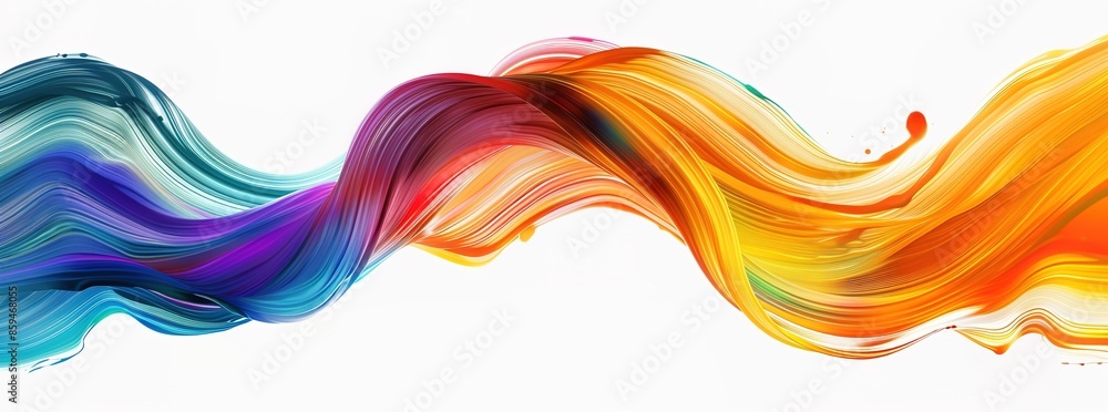 Colorful ribbon-like brush strokes swirl in an abstract splash background with wavy designs. These brushstrokes flow in a ribbon shape, creating a fluid, rainbow-colored element with acrylic texture i Colorful ribbon-like brush strokes swirl in an abstract splash background with wavy designs. These brushstrokes flow in a ribbon shape, creating a fluid, rainbow-colored element with acrylic texture i