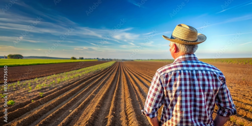 Farmer Contemplating a Field of Crops Farmer Contemplating a Field of Crops