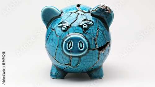 The broken blue piggy bank photo