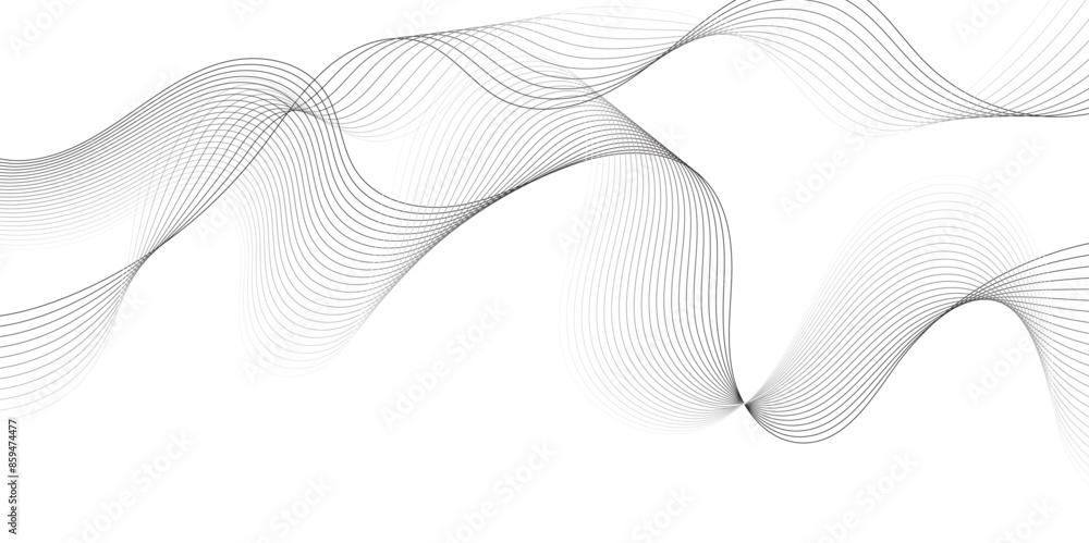 Fototapeta premium Abstract grey, white smooth element swoosh speed wave modern stream background. Wave with lines created using blend tool. Abstract frequency sound wave lines and twisted curve lines background.
