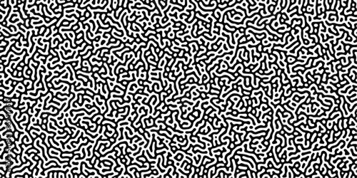 Turing reaction diffusion monochrome seamless pattern with chaotic motion. Linear design with biological shapes. Organic lines in Memphis. abstract truing organic wallpaper background.