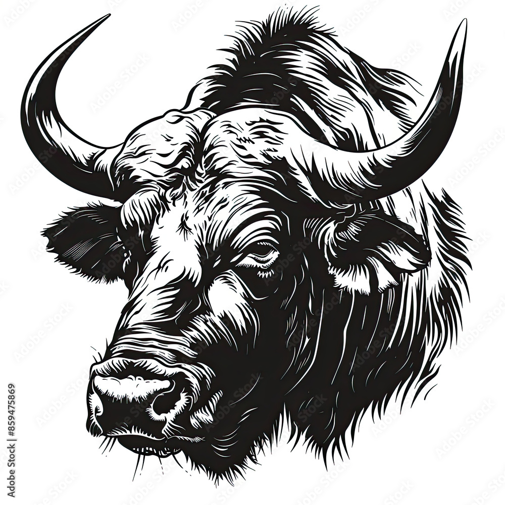 Fototapeta premium A black and white drawing of a bull 's head