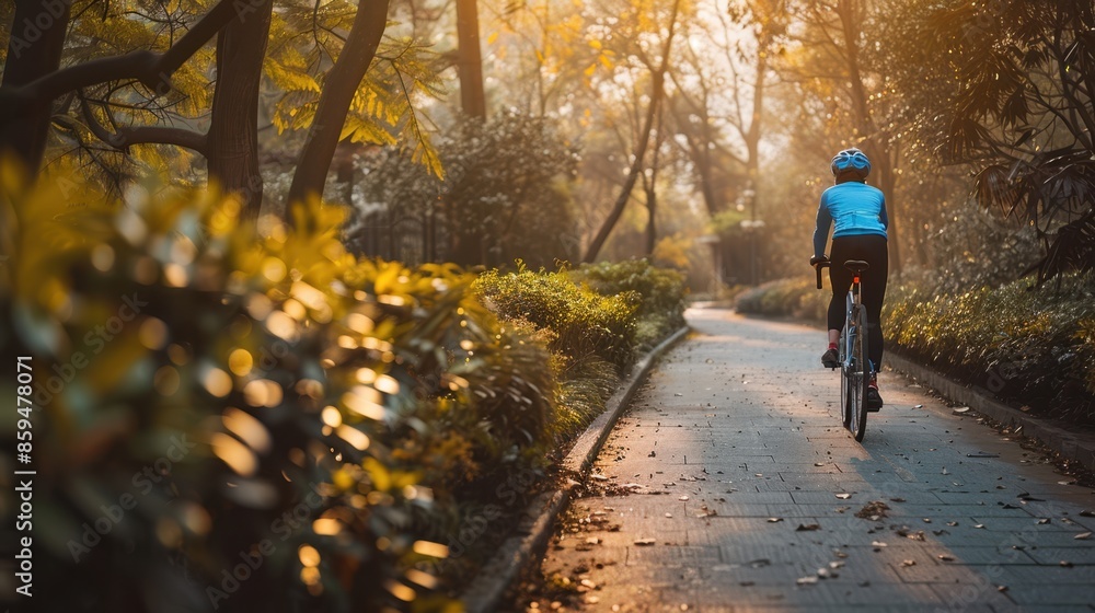 Obraz premium A Cyclist in Autumn Park