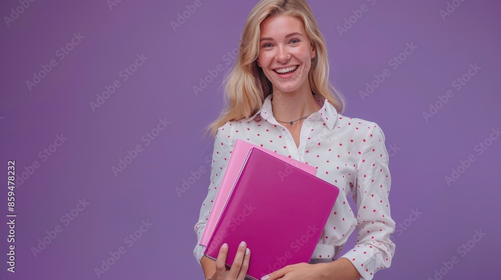 The woman with purple folder The woman with purple folder