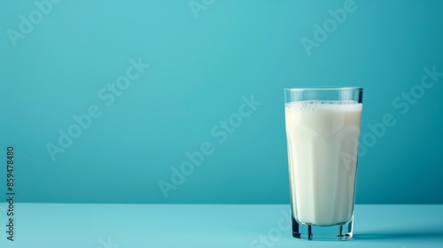 Glass of Milk on Blue Background