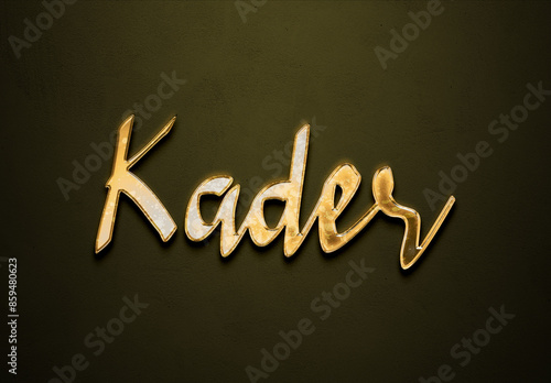 Old gold text effect of Arabic name Kader with 3D glossy style Mockup. photo