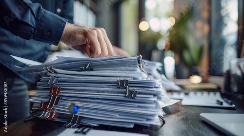 The hand sorting documents photo