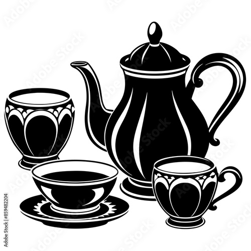 Tea set silhouette on white background