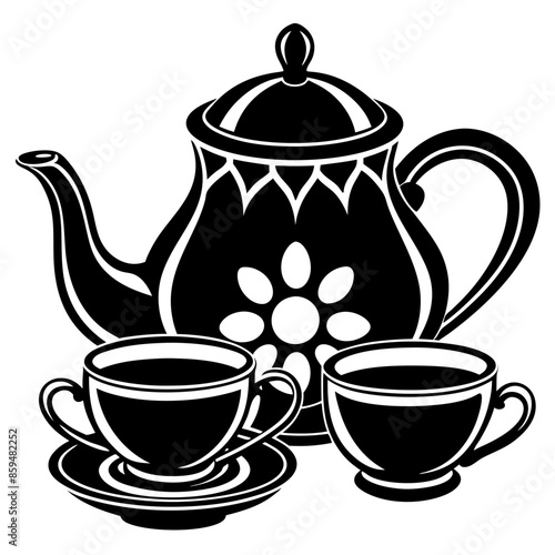 Tea set silhouette on white background