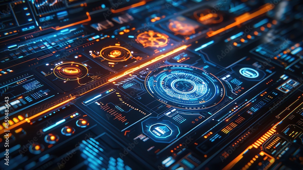 A detailed view of a holographic display with various interactive elements, closeup, demonstrating cuttingedge technology, advanced tone, Monochromatic Color Scheme A detailed view of a holographic display with various interactive elements, closeup, demonstrating cuttingedge technology, advanced tone, Monochromatic Color Scheme