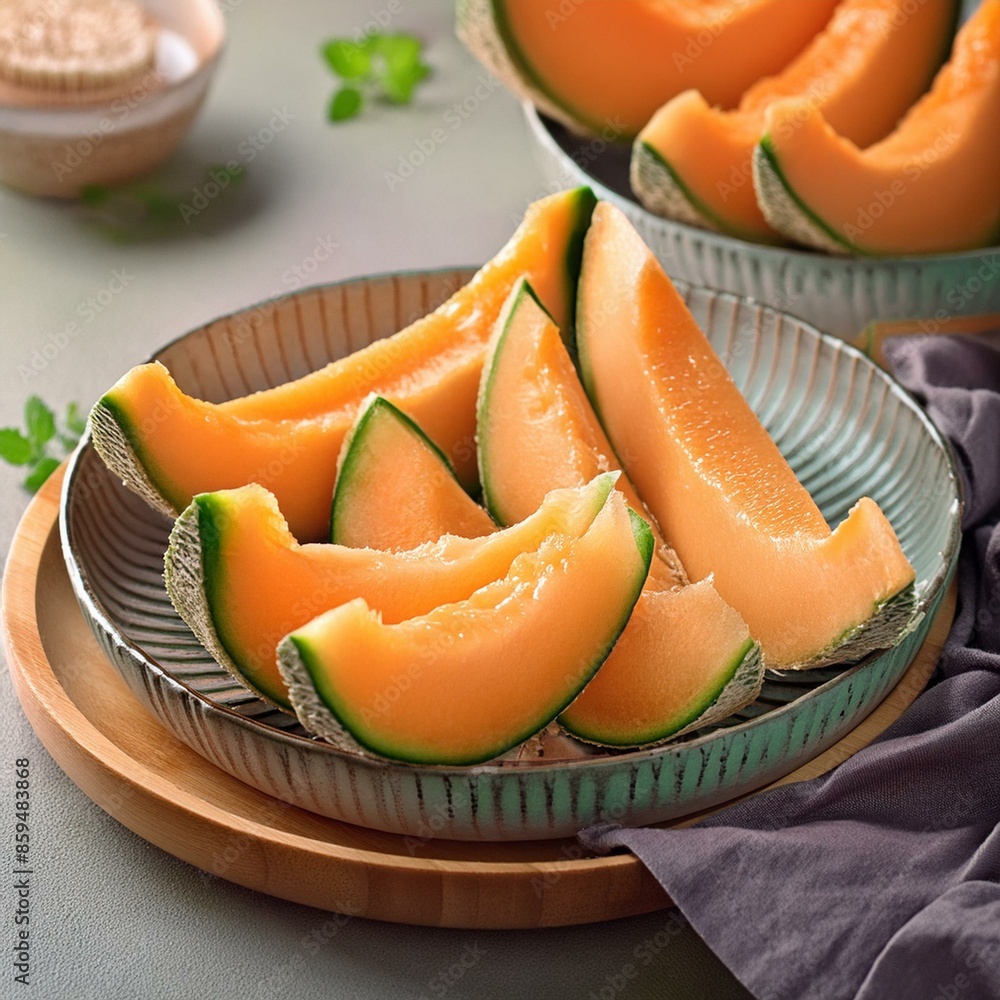Cantaloupe melon slices in plate Cantaloupe melon slices in plate