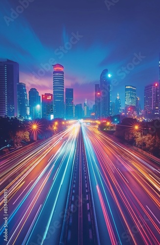 Futuristic city and highway at night ai art