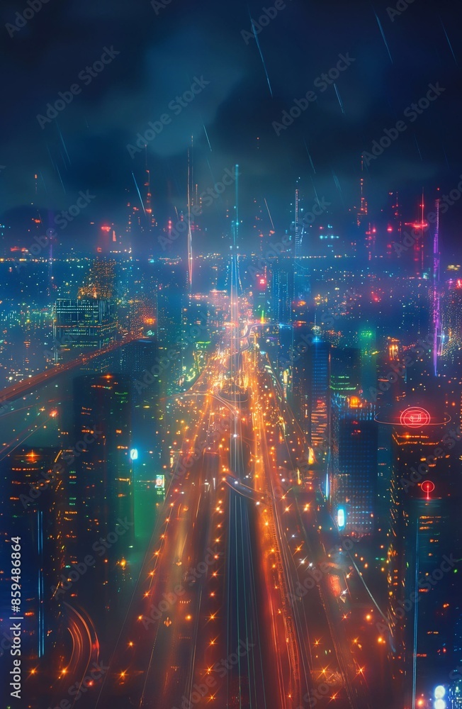 Futuristic city and highway at night ai art Futuristic city and highway at night ai art