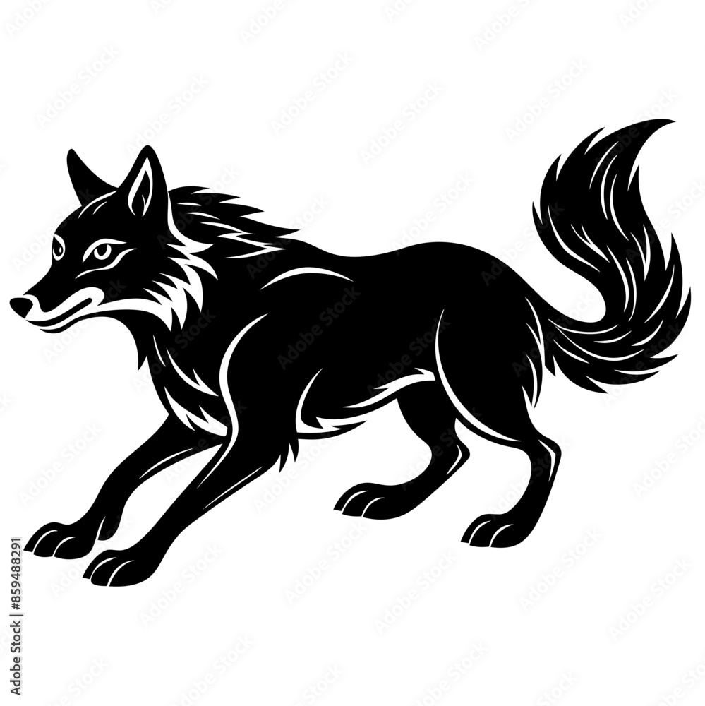 Illustration of, Black Wolf, Howling Illustration of, Black Wolf, Howling