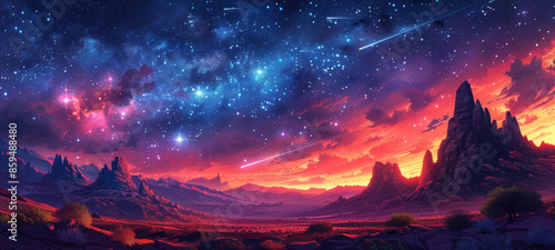 Wallpaper Mural A beautiful, starry night sky with a mountain range in the background Torontodigital.ca