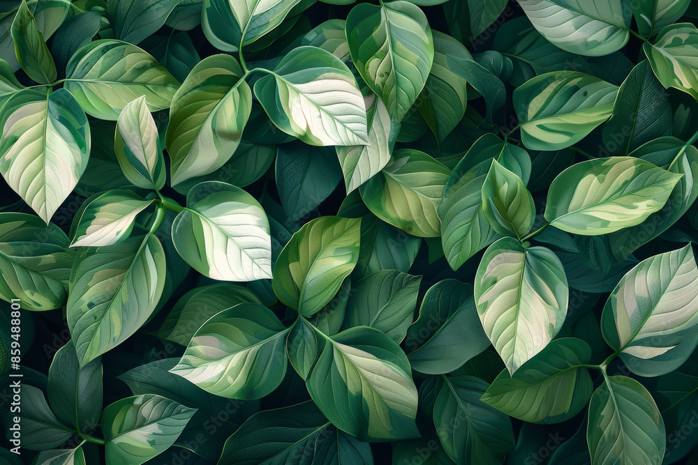 A close up of green leaves with a light green stripe A close up of green leaves with a light green stripe
