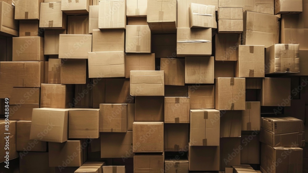 Stacked piles of cardboard boxes in abstract setting Stacked piles of cardboard boxes in abstract setting