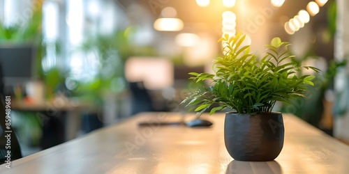 Tranquil Office Environment with Emphasis on Potted Plant and Softened Background. Concept Office Decor, Potted Plants, Soft Background, Tranquil Environment