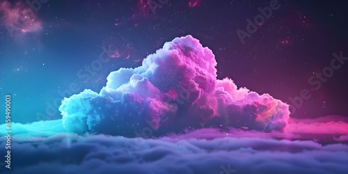 Exploring Modern Cloud Technology with Vibrant Neon Colors for Digital Devices. Concept Cloud Technology, Neon Colors, Digital Devices, Modern Exploration, Vibrant Trend photo
