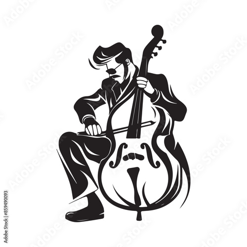  Man Playing Double Bass Silhouette Stock Vectors and logo design