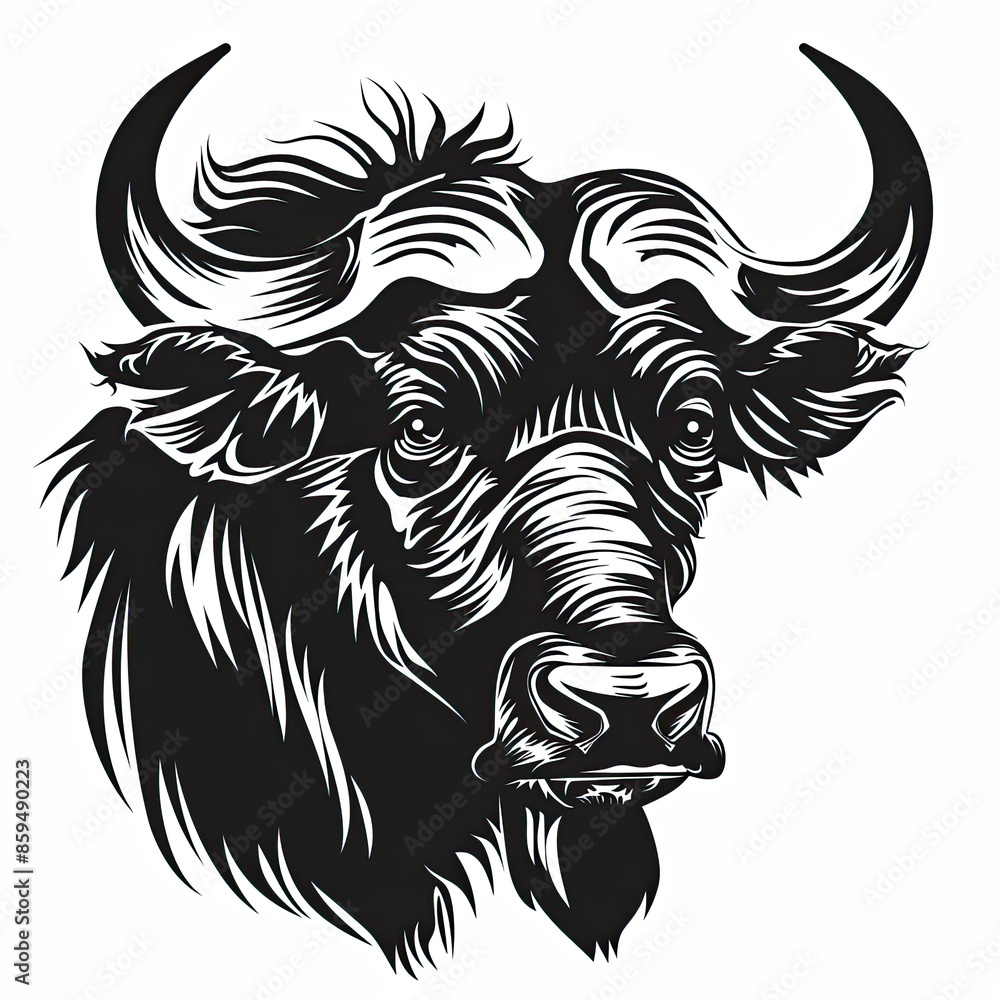 Fototapeta premium A black and white drawing of a bull 's head