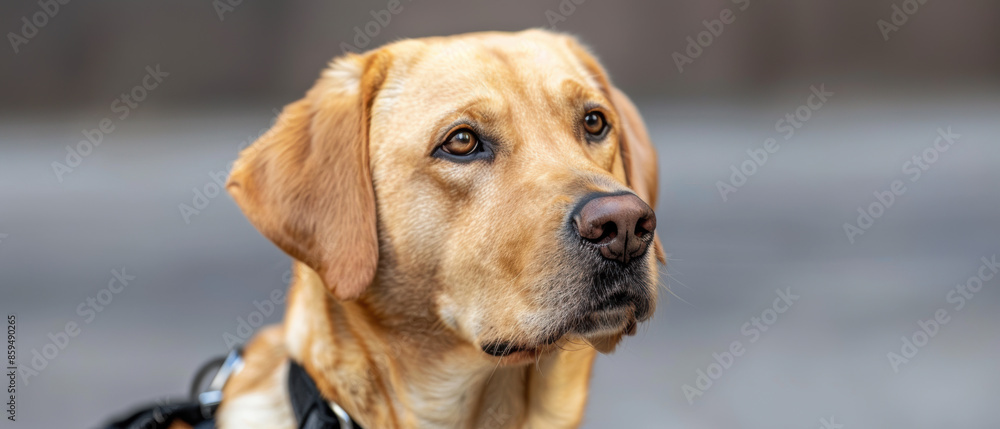 A dog with a black collar is looking at the camera A dog with a black collar is looking at the camera
