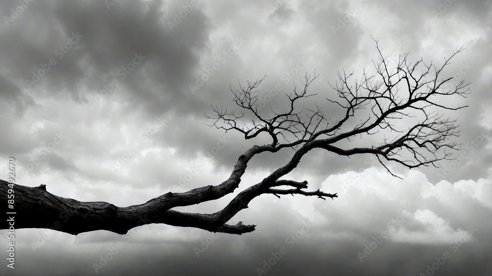 An artistic black and white image of a tree branch against a cloudy sky. The stark contrast and simplicity of the composition evoke a sense of solitude and contemplation. An artistic black and white image of a tree branch against a cloudy sky. The stark contrast and simplicity of the composition evoke a sense of solitude and contemplation.