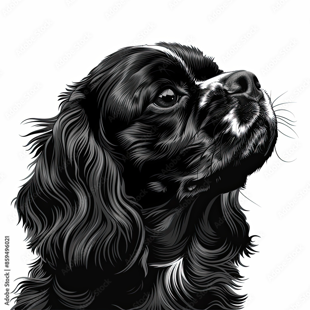 A black and white drawing of a Cavalier King Charles Spaniel dog A black and white drawing of a Cavalier King Charles Spaniel dog