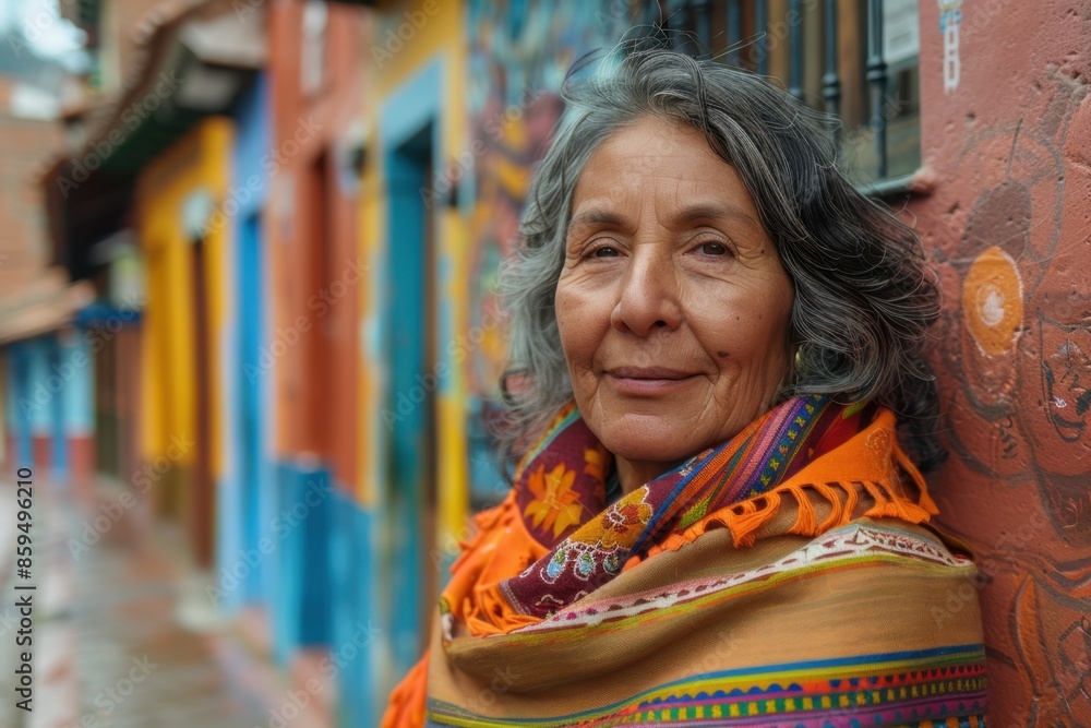 Woman in Traditional Ruana Walking Through La Candelaria in Bogotá
Woman in Traditional Ruana Walking Through La Candelaria in Bogotá