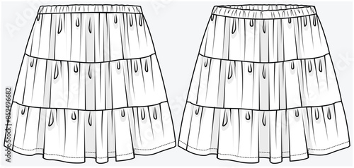 TIERED SKIRT DESIGNED FOR TEEN GIRLS AND KID GIRLS IN VECTOR FILE
